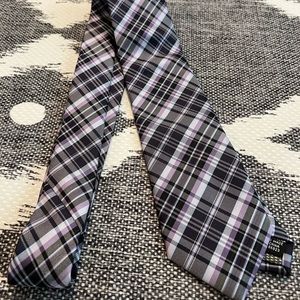 Purple and White Plaid Tie, NWOT, 100% Polyester
